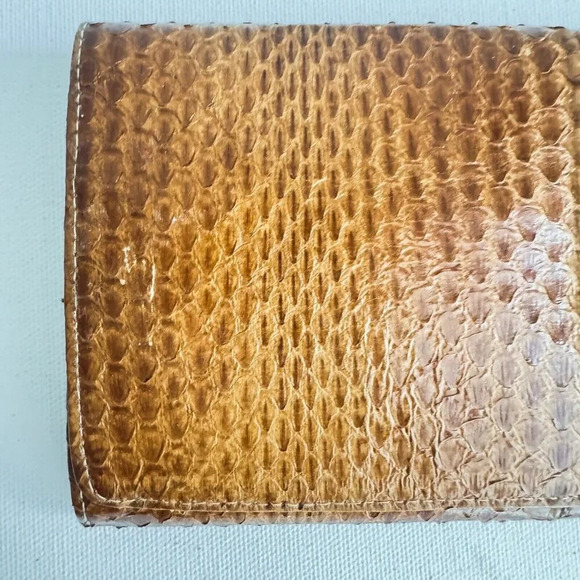 Vintage Snakeskin Classic camel Brown Long Bifold Wallet - Picture 2 of 6